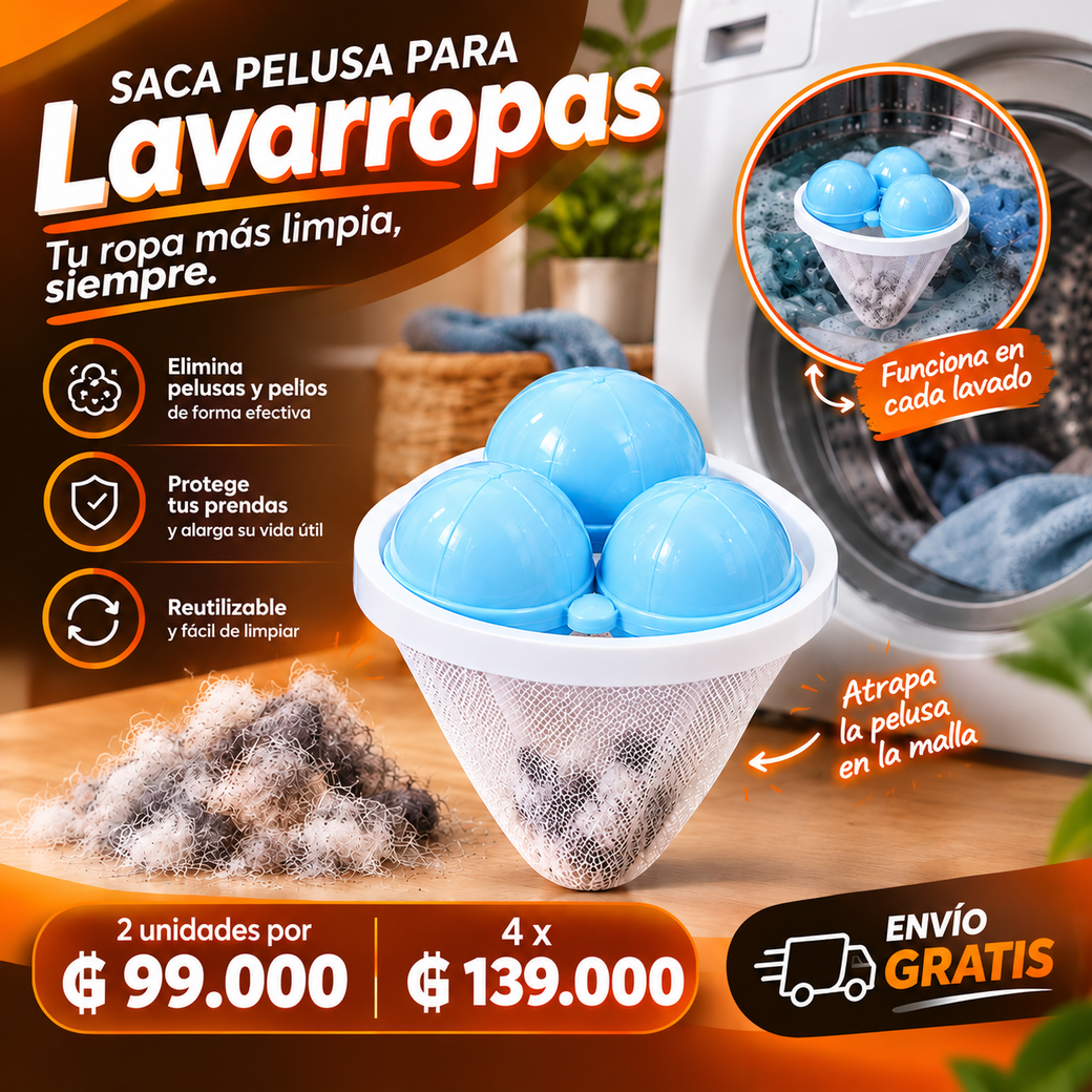 Saca pelusa flotante con malla para lavarropas